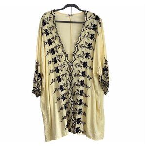 Haptics by Holly Harper Yellow Kimono Cardigan embroidered floral prints 3X